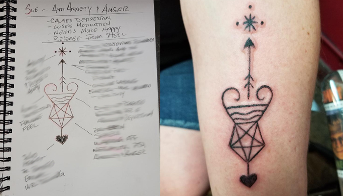 sue's magically charged tattoo sigil by Rev. Storm Anderson at Art on You